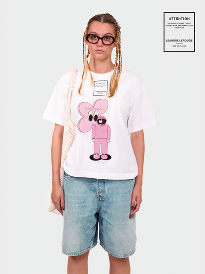PINK FLOWER T-SHIRT / white