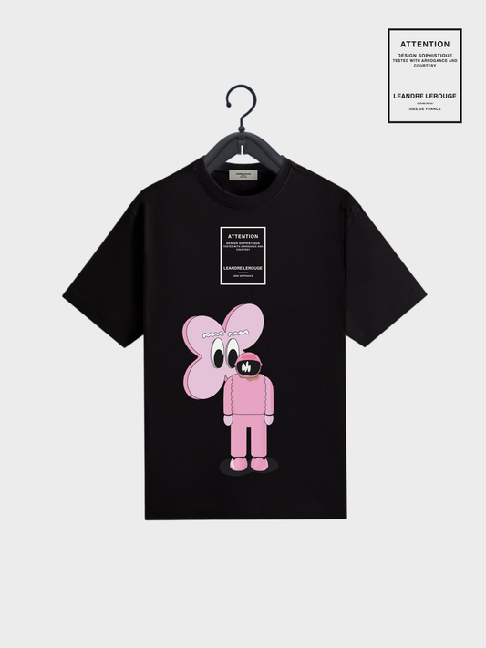PINK FLOWER T-SHIRT / black